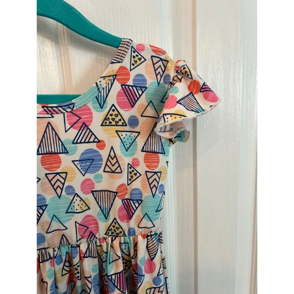 Dot Dot Smile Skater Dress Multicolor Geometric Flutter Sleeve Kids Size 3/4